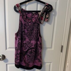 Hale Bob Purple Paisley Blouse with Black Accents